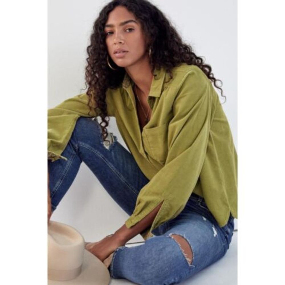 Anthropologie Pilcro Sigourney Corduroy Buttondown Green XL